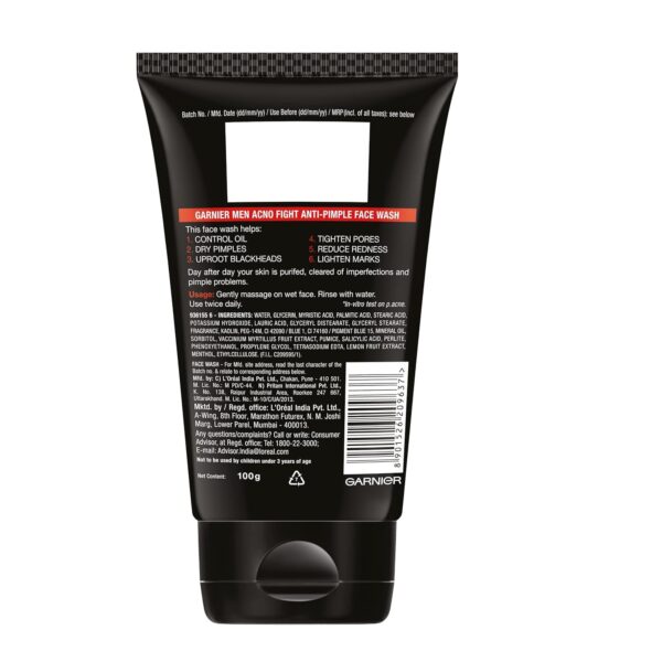 Garnier Men Acno Fight Anti Pimple Face Wash100g - Image 3